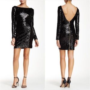 Dress the Population Kelly Long Sleeve Sequined Mini Dress in Black (M)